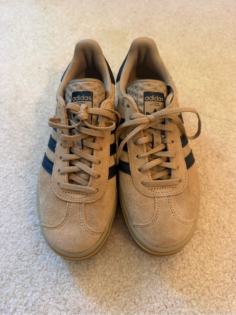 Adidas Gazelle’s - Women’s 7 - Suede Sneakers in Tan with Black Stripes